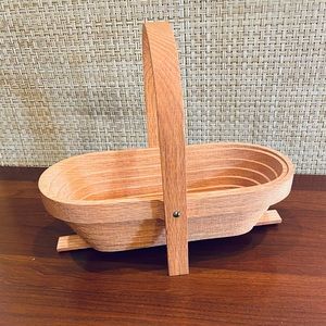 🌟HP🌟VTG 1990s John Keim Pear Wood Accordion Collapsible Basket & Trivet